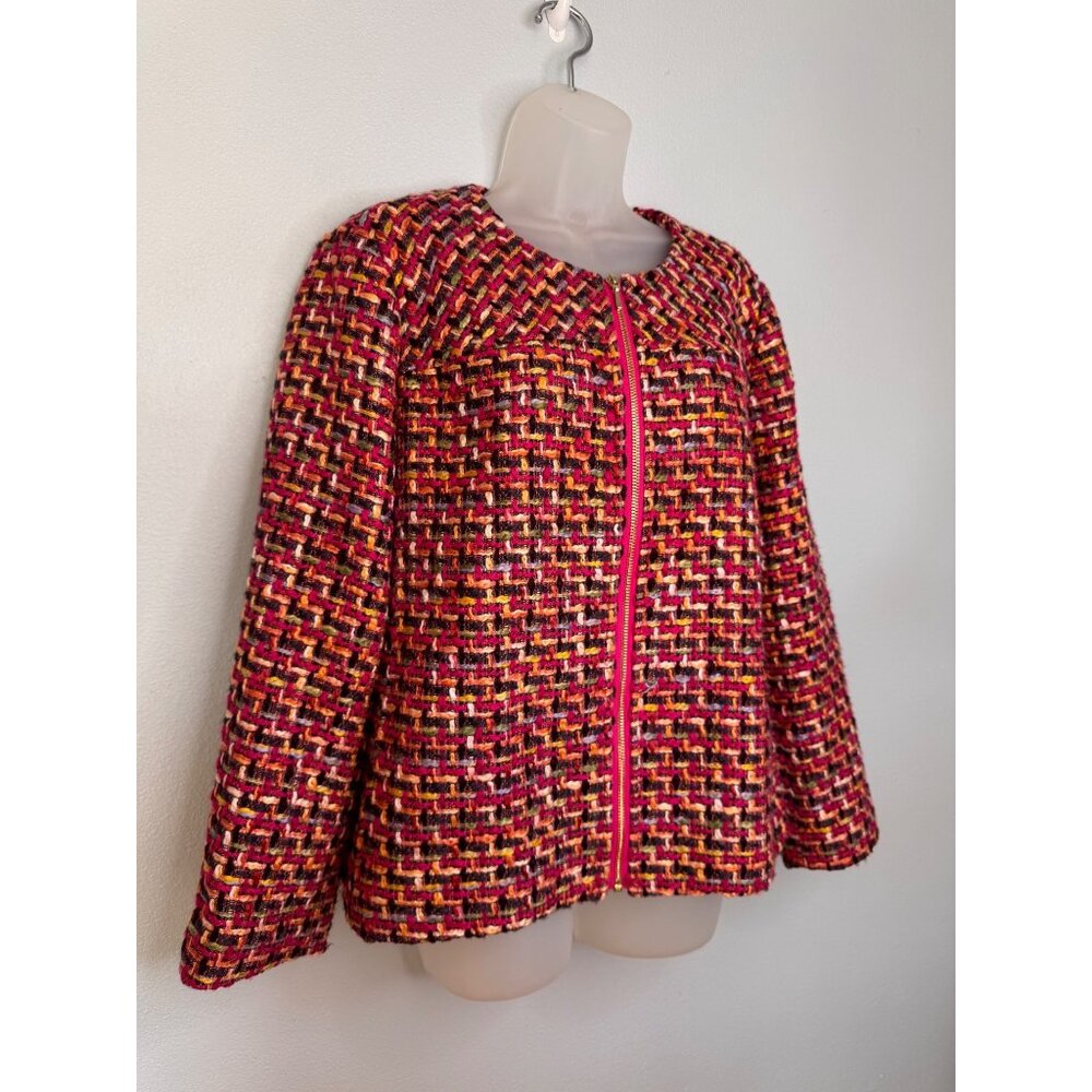Chico's Multicolored Tweed Classic Zip-Front Jacket SZ 3P Career Office - Picture 3 of 15